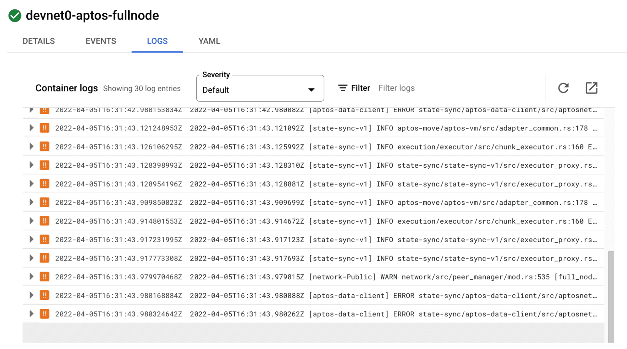 GKE Workloads Pod Logs截图