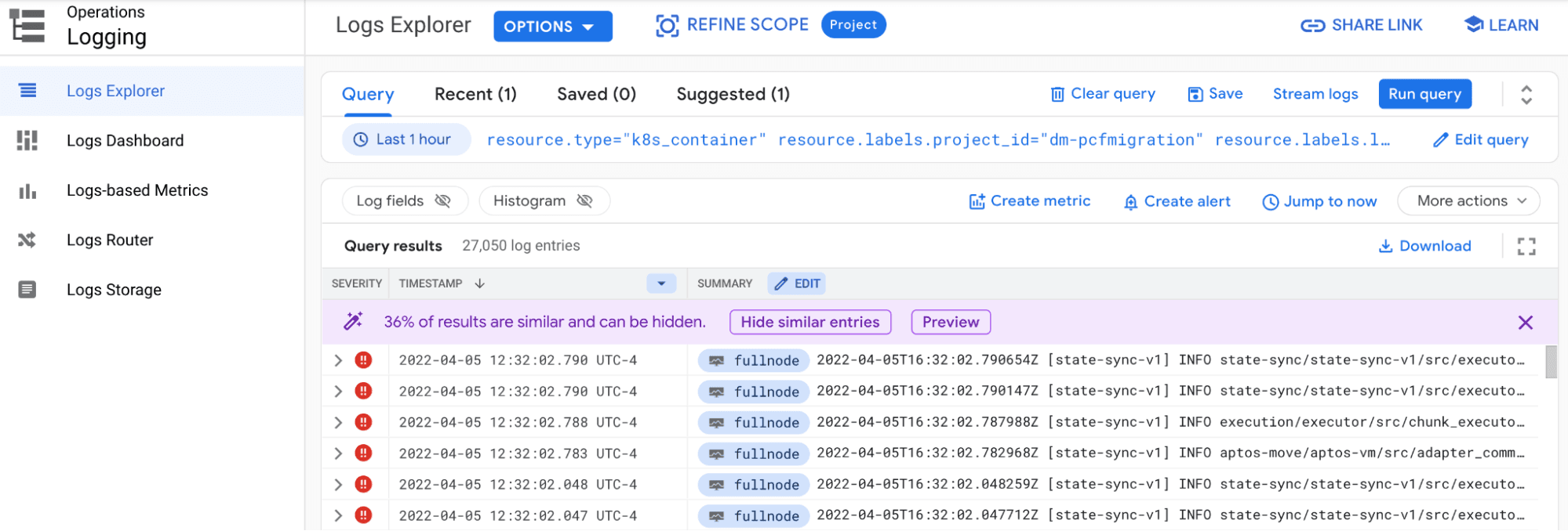 GKE Workloads Pod Logs Explorer截图