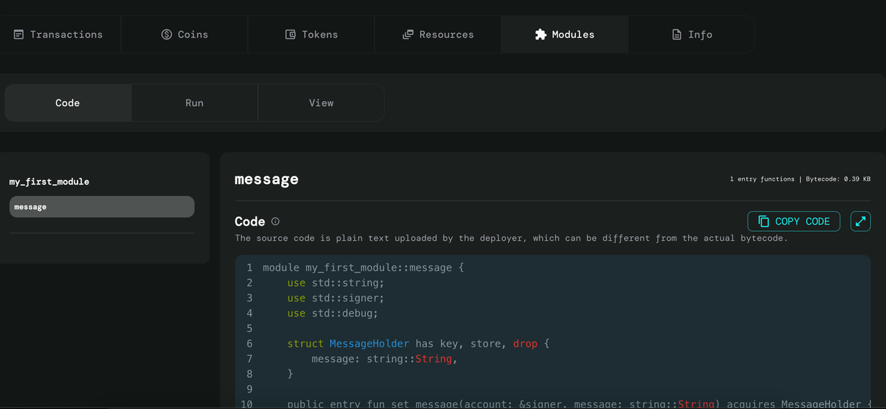 Exporer Modules View